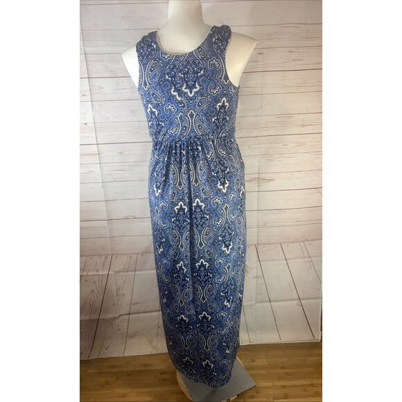 Simply Styled By Sears Women's Dress Size LP Maxi Sleeveless Blue Paisley V Neck - Picture 3 of 6